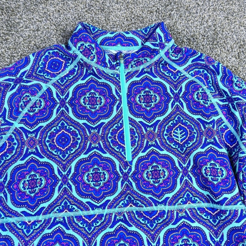 Coolibar UPF 50 Blue Purple Geometric Swim Rash Guard Tunic Womens XS - Picture 3 of 7
